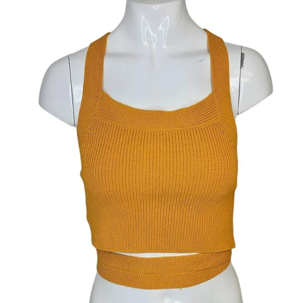 Aritzia Wilfred Cayenne Top Size XS Orange Wrap Around Tie  Knit Crop Tank